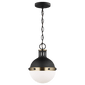 Hanks One Light Mini Pendant in Midnight Black with White Glass