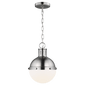 Hanks One Light Mini Pendant in Brushed Nickel with White Glass