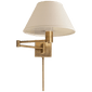 Classic Swing Arm Wall Lamp in Hand-Rubbed Antique Brass with Linen Shade