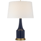 Sawyer Table Lamp in Midnight Blue Porcelain with Linen Shade