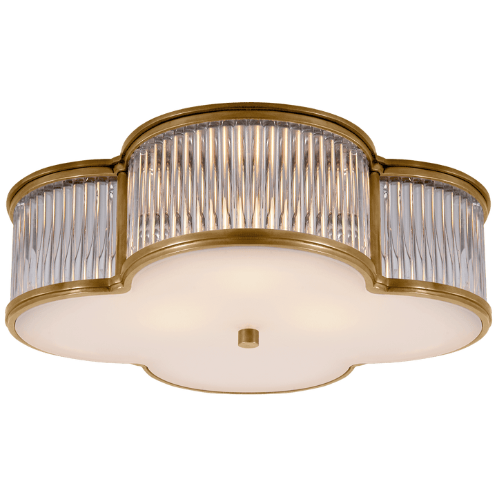 Basil 17" Flush Mount in Natural Brass and Clear Glass Rods with Frosted Glass