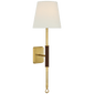 Griffin Tail Sconce in Hand-Rubbed Antique Brass and Saddle Leather with Linen Shade