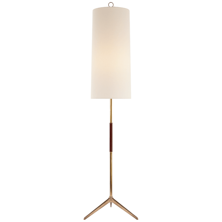 Frankfort Floor Lamp in Hand-Rubbed Antique Brass with Mahogany Accents and Linen Shade