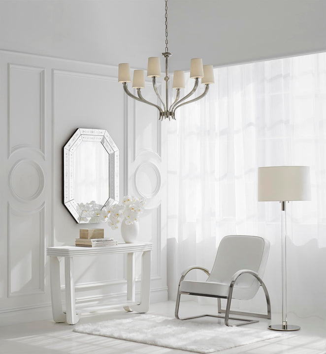 Riga Floor Lamp in Clear Glass and Polished Nickel with Linen Shade