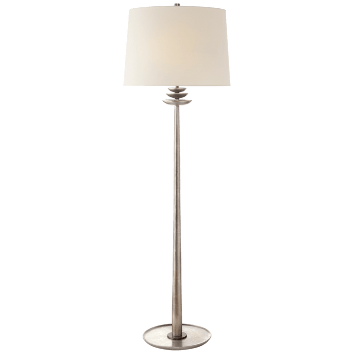 Beaumont Floor Lamp in Burnished Silver Leaf with Linen Shade