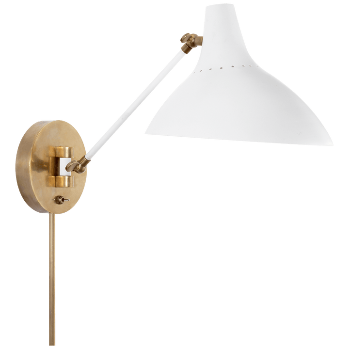 Charlton Wall Light in White and Hand-Rubbed Antique Brass