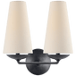 Fontaine Double Sconce in Aged Iron with Linen Shades