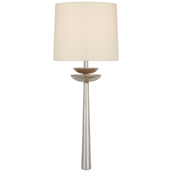 Beaumont Medium Tail Sconce in Burnished Silver Leaf with Linen Shade