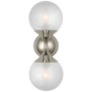Cristol Small Double Sconce in Polished Nickel with White Glass