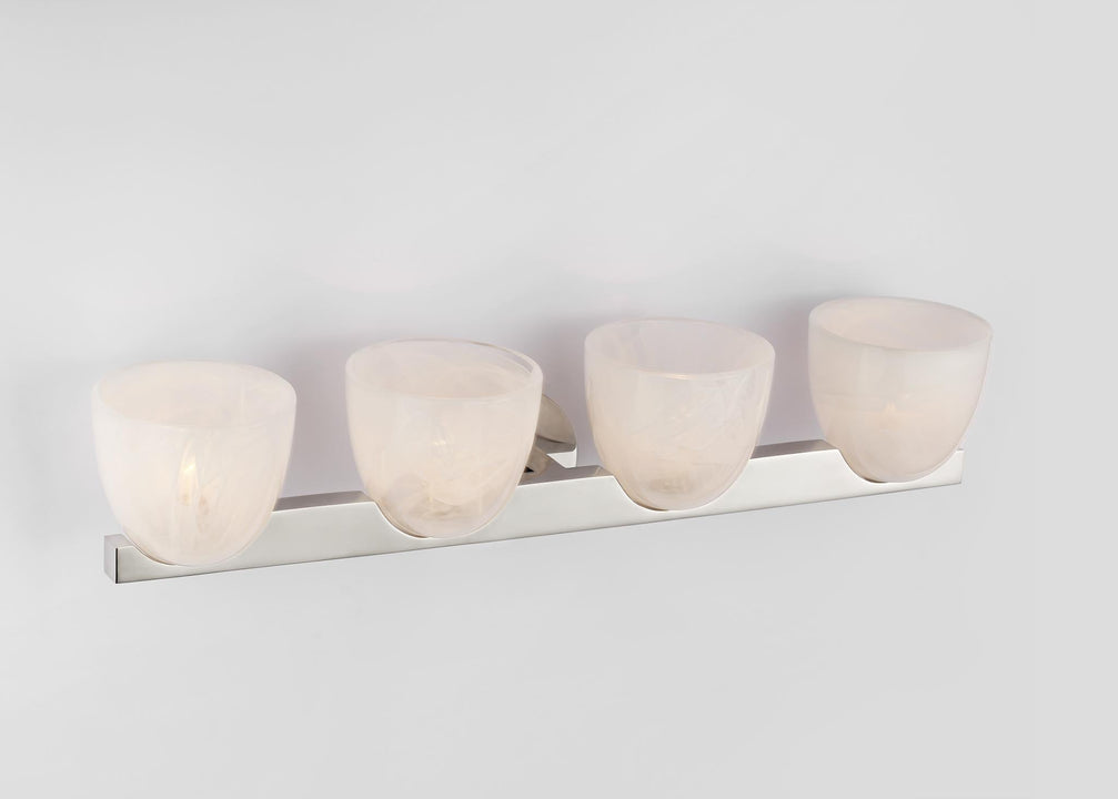 Carola 4-Light Bath Sconce in Polished Nickel with White Strie Glass