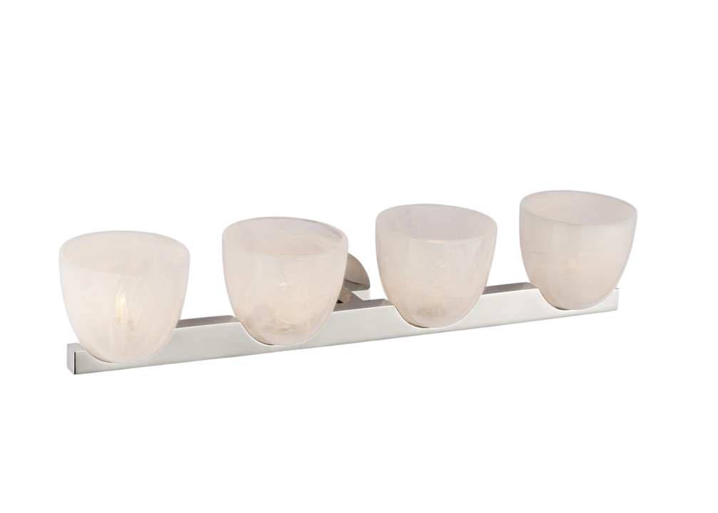 Carola 4-Light Bath Sconce in Polished Nickel with White Strie Glass