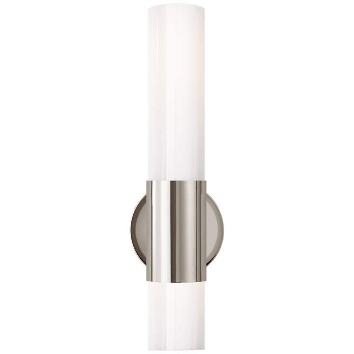 Penz Medium Cylindrical Sconce in Polished Nickel with White Glass