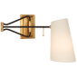 Keil Swing Arm Wall Light in Hand-Rubbed Antique Brass and Black with Linen Shade