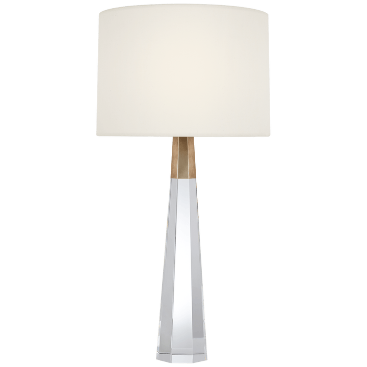 Olsen Table Lamp in Crystal and Hand-Rubbed Antique Brass with Linen Shade