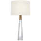 Olsen Table Lamp in Crystal and Hand-Rubbed Antique Brass with Linen Shade