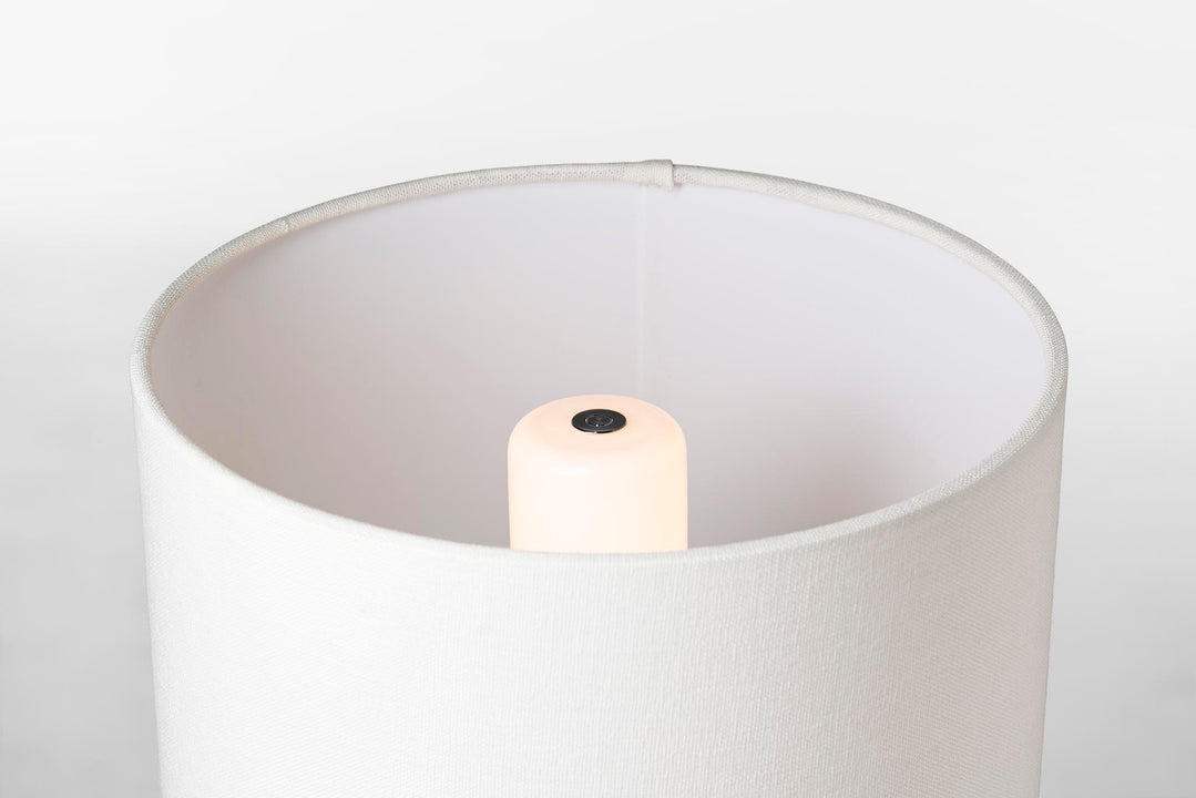 Gaios 13" Cordless Accent Lamp in Crackled Ivory with Linen Shade