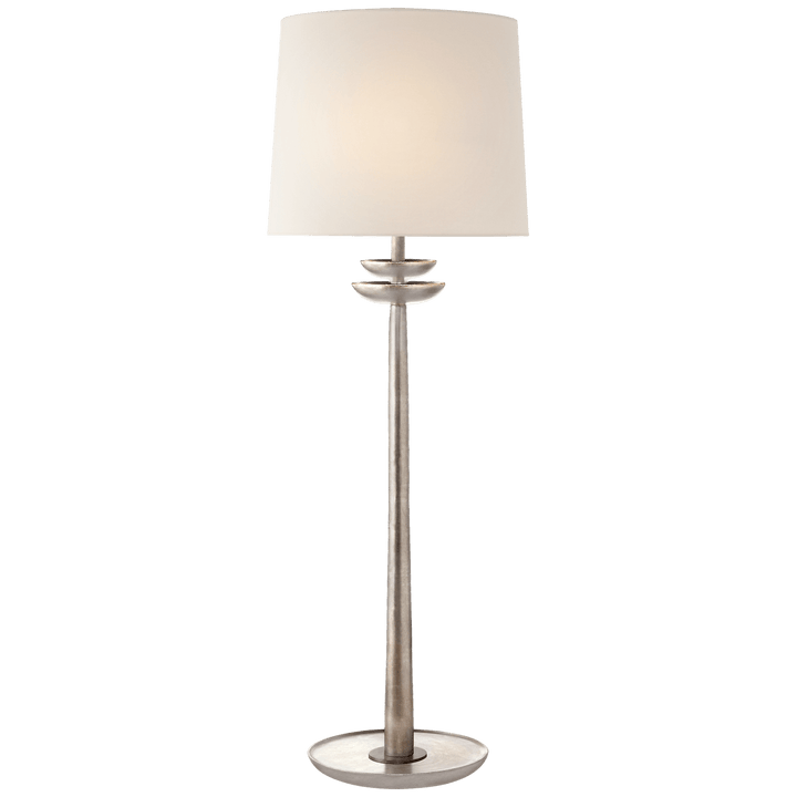 Beaumont Medium Buffet Lamp in Burnished Silver Leaf with Linen Shade