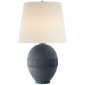 Toulon Table Lamp in Beaded Blue with Linen Shade