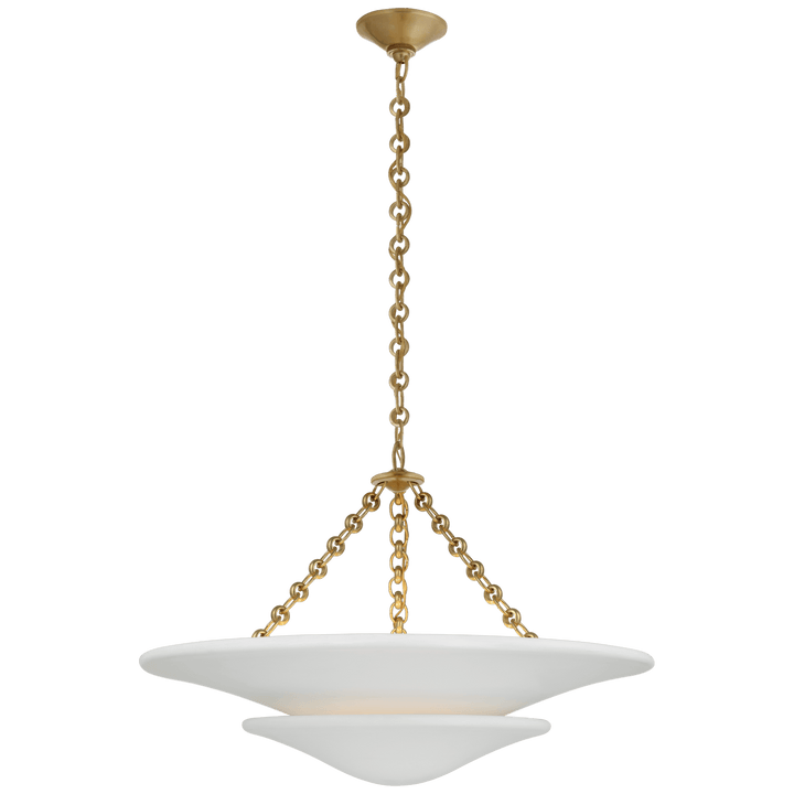 Mollino Medium Tiered Chandelier in Hand-Rubbed Antique Brass with Plaster White Shade