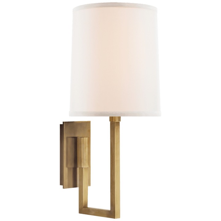 Aspect Library Sconce in Soft Brass with Ivory Linen Shade