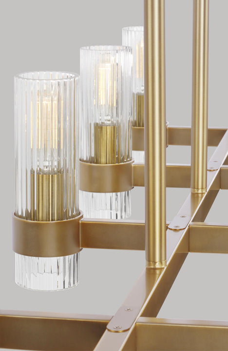 Geneva Linear Chandelier in Burnished Brass with Clear Glass