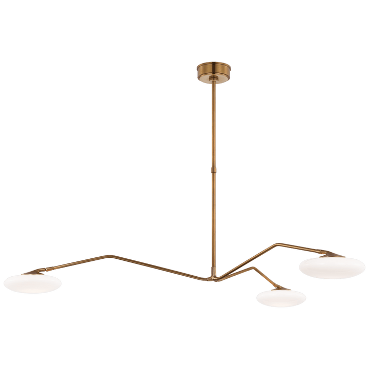 Brindille Extra Large Three Light Chandelier in Soft Brass with White Glass