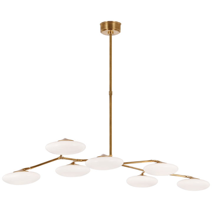 Brindille XL Articulating Linear Chandelier in Soft Brass with White Glass