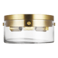 Garrett Medium Flush Mount in Burnished Brass with Clear Glass