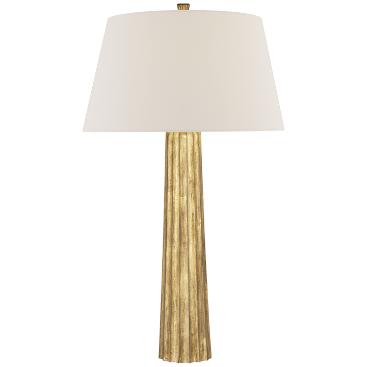 Fluted Spire Large Table Lamp in Gilded Iron with Linen Shade