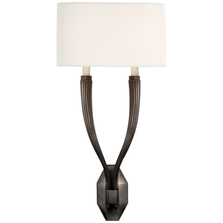 Ruhlmann Double Sconce in Bronze with Linen Shade