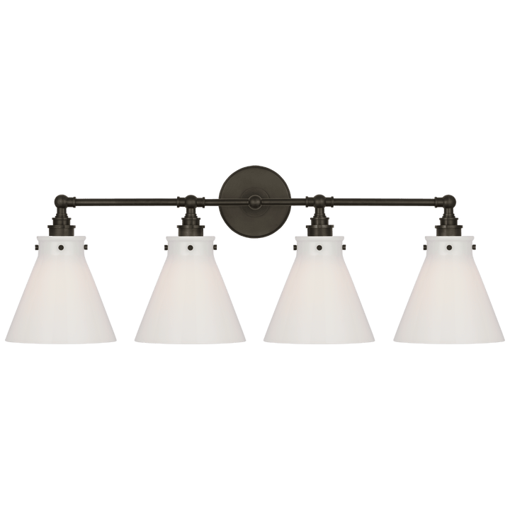 Parkington 32" Four Light Bath Bar in Bronze with White Glass