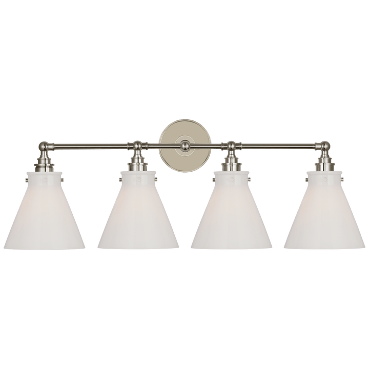 Parkington 32" Four Light Bath Bar in Polished Nickel with White Glass