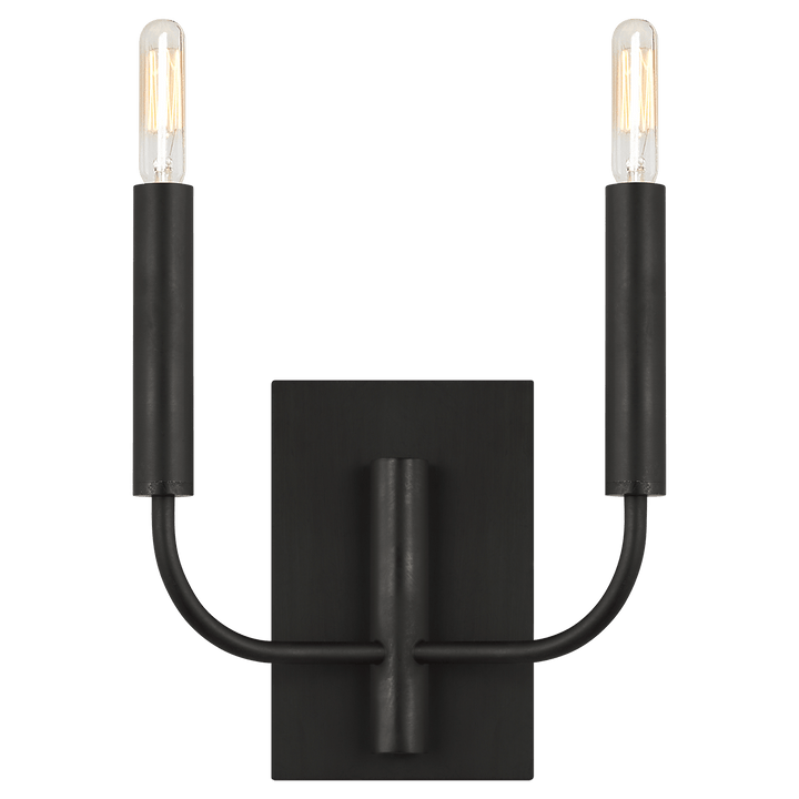 Brianna Double Sconce in Aged Iron with Linen Shades