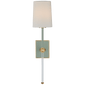 Lucia Medium Tail Sconce in Celadon and Crystal with Linen Shade