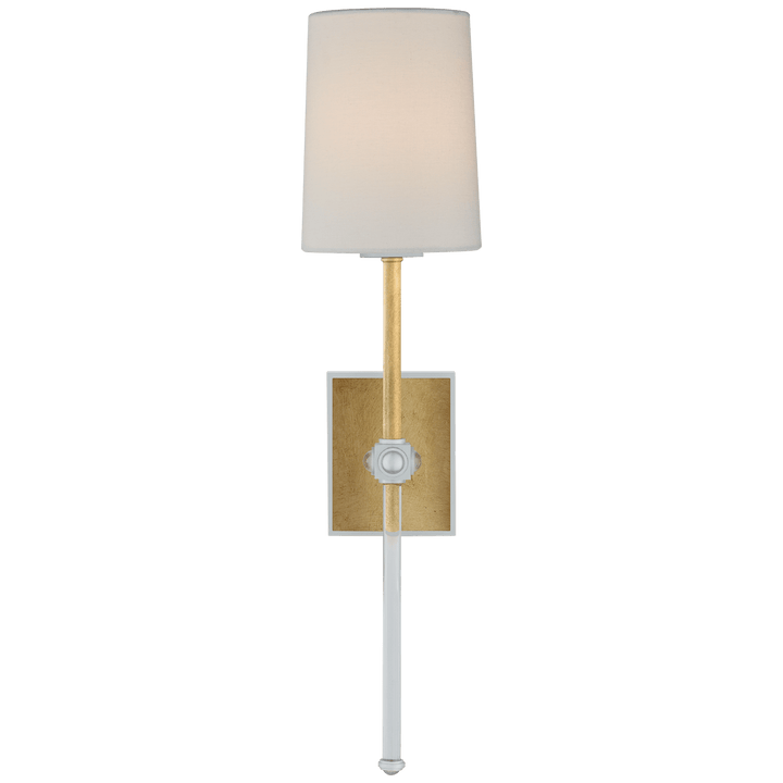 Lucia Medium Tail Sconce in Gild and Crystal with Linen Shade