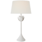 Alberto Large Table Lamp in Plaster White with Linen Shade