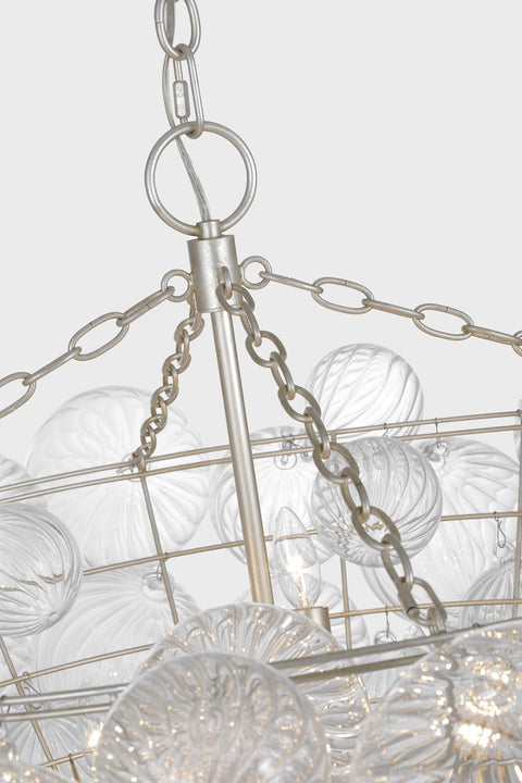 Talia 46" Chandelier in Burnished Silver Leaf and Clear Swirled Glass