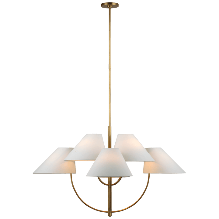 Kinsley Large Two-Tier Chandelier in Soft Brass with Linen Shades
