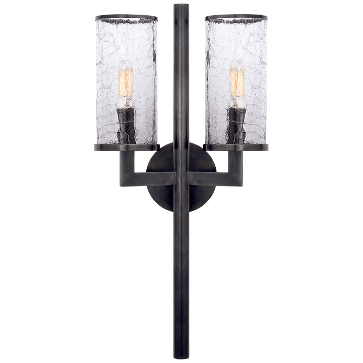 Liaison Double Sconce in Bronze with Crackle Glass