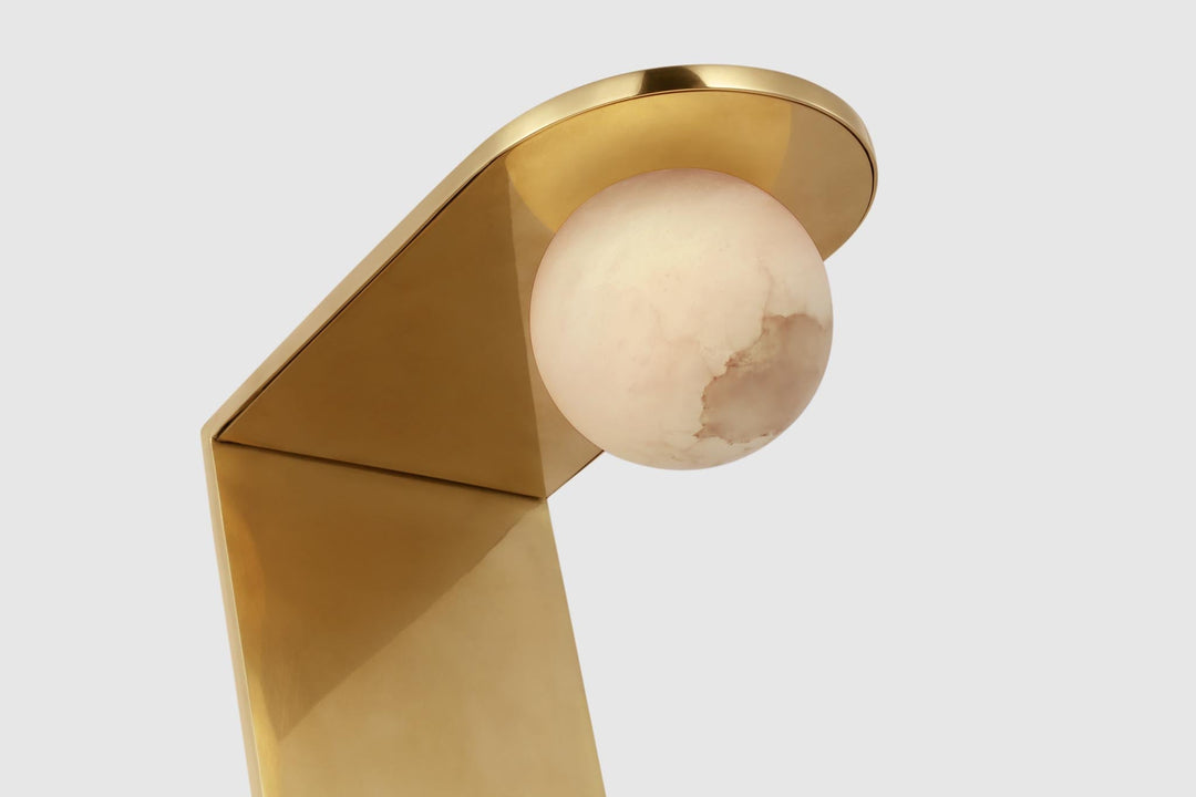 Pertica Small Desk Lamp in Mirrored Antique Brass with Alabaster