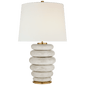 Phoebe Stacked Table Lamp in Antiqued White with Linen Shade