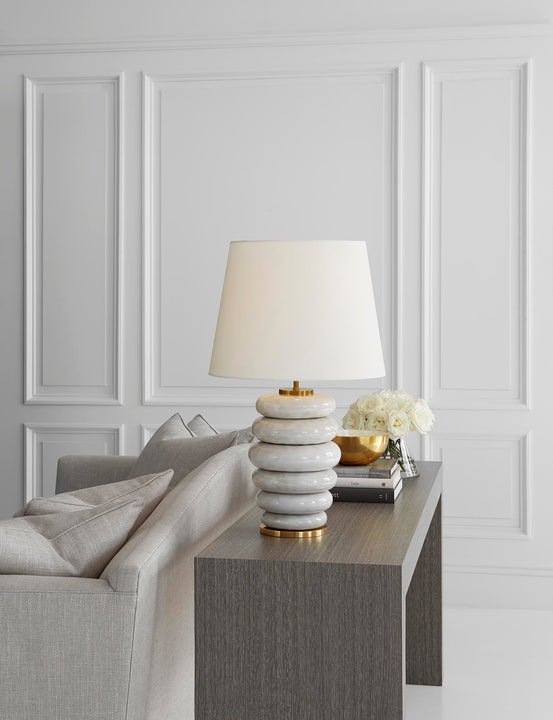Phoebe Stacked Table Lamp, a premium Decorative light by Visual Comfort. Close - up image of its design.