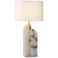 Savoye Large Right Table Lamp in Alabaster with Linen Shade