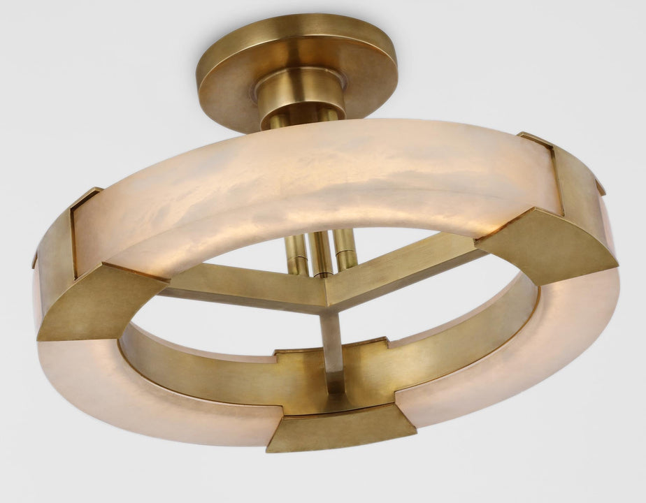 Covet Medium Ring Semi-Flush Mount in Antique-Burnished Brass and Alabaster