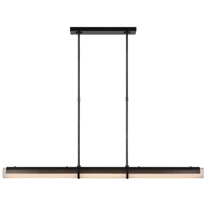 Precision Large Linear Chandelier in Bronze with White Glass