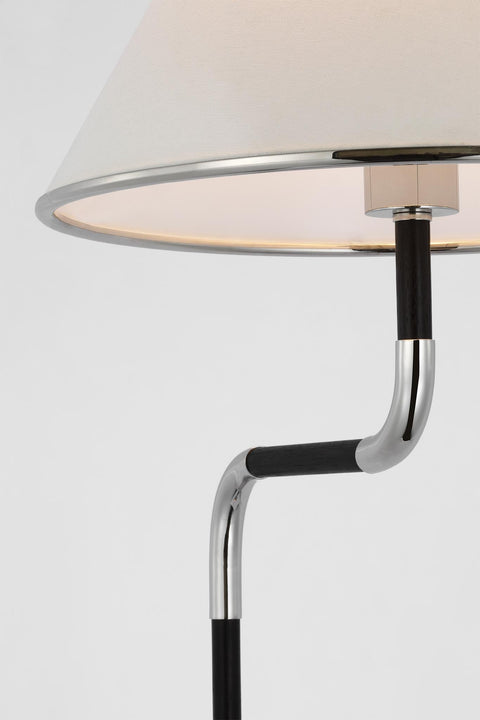 Rigby Medium Bridge Arm Floor Lamp in Polished Nickel and Ebony with Linen Shade