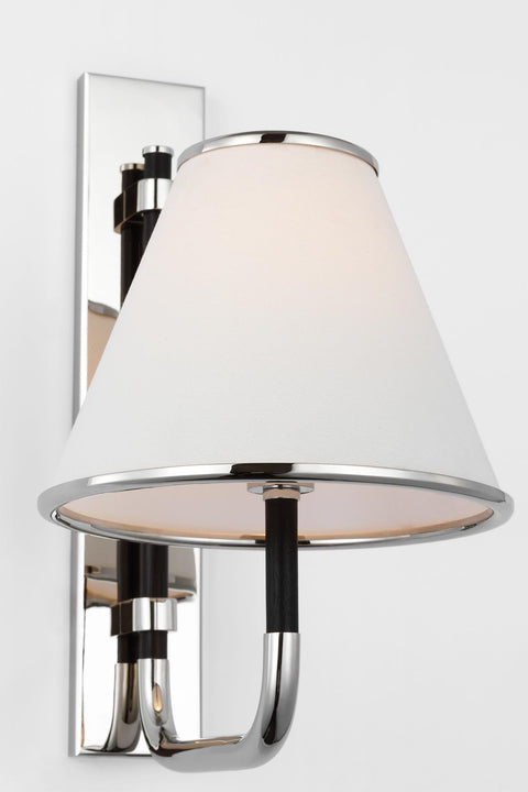 Rigby Small Sconce in Polished Nickel and Ebony with Linen Shade
