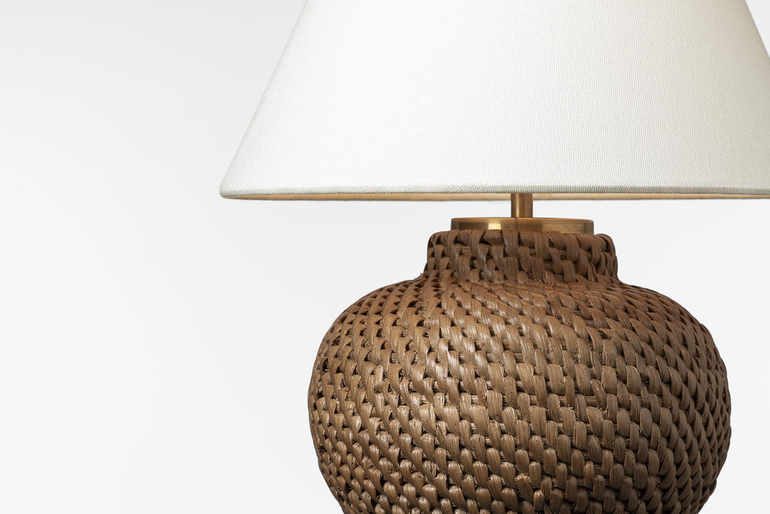 Avedon 11" Cordless Accent Lamp in Natural Rattan with Linen Shade