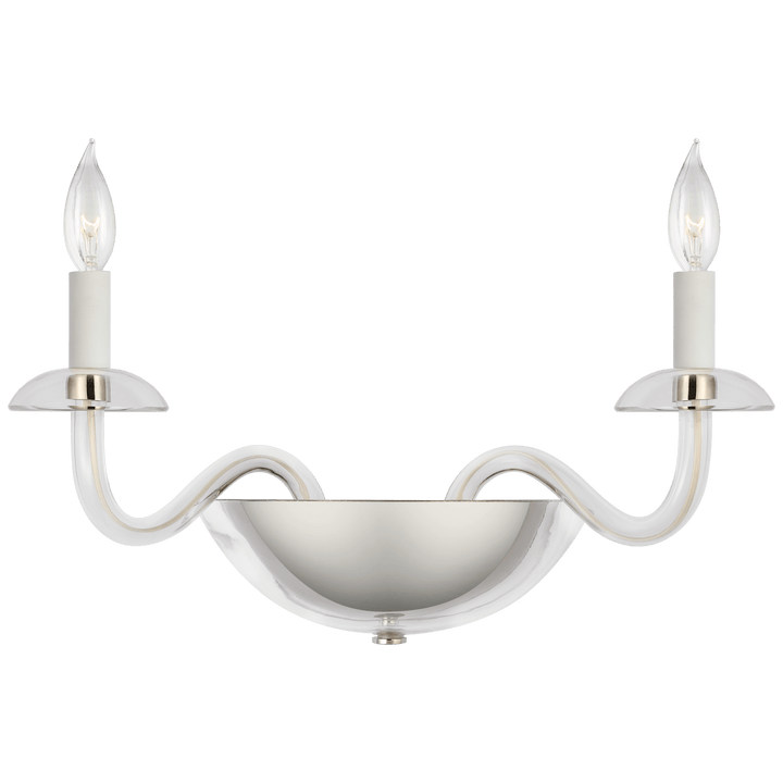 Brigitte Small Double Sconce in Clear Glass and Polished Nickel