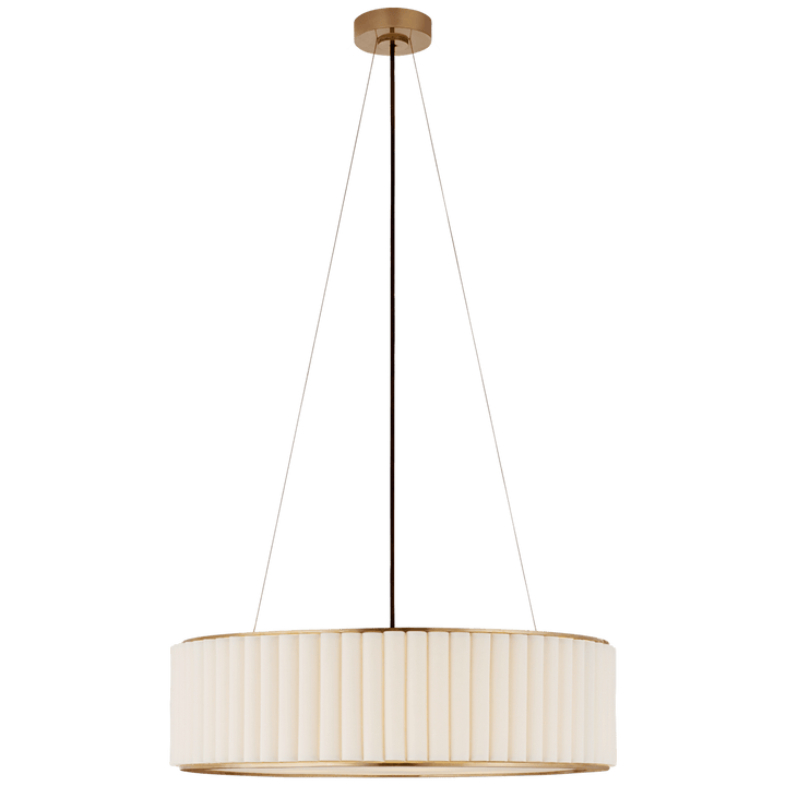 Palati Large Hanging Shade in Hand-Rubbed Antique Brass with Linen Shade